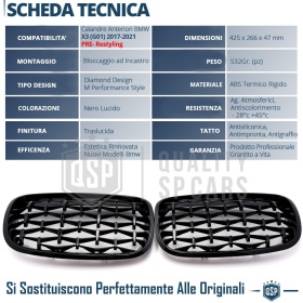 GRIGLIE Anteriori per BMW X3 G01 (17-21), Mascherine Nero Lucido Diamond | Calandre Tuning M3