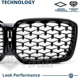 REJILLA Delanteras para BMW X3 G01 (desde 2021), Estilo Diamante 3D | Negro Brillante Tuning M