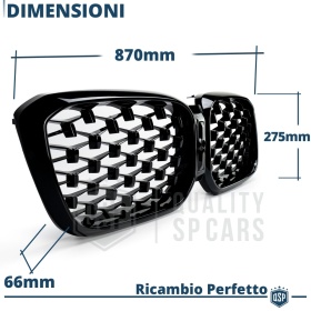 REJILLA Delanteras para BMW X3 G01 (desde 2021), Estilo Diamante 3D | Negro Brillante Tuning M