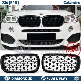 REJILLAS Delanteras para BMW X5 (F15), Estilo Diamante 3D | Negro Brillante Tuning M