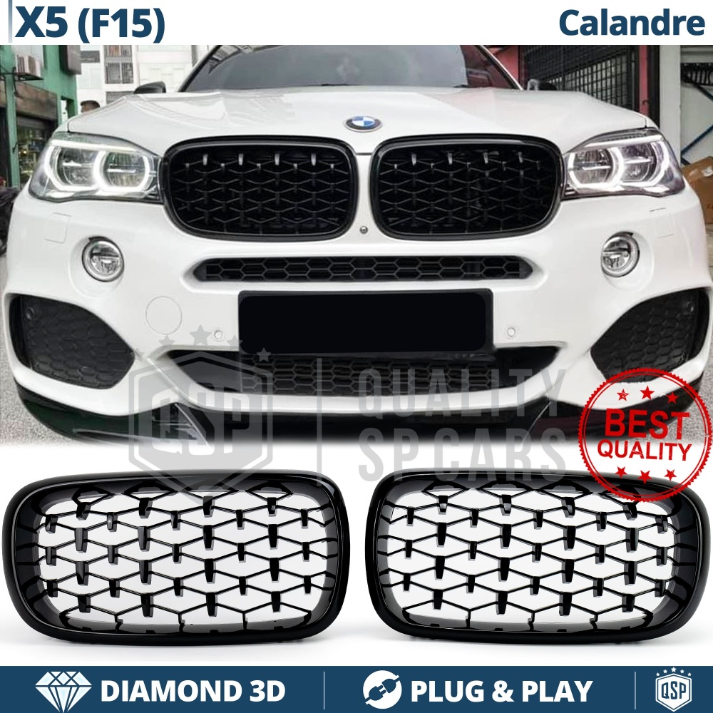 REJILLAS Delanteras para BMW X5 (F15), Estilo Diamante 3D | Negro Brillante Tuning M
