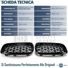 REJILLAS Delanteras para BMW X5 (F15), Estilo Diamante 3D | Negro Brillante Tuning M