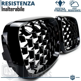 REJILLAS Delanteras para BMW X5 (F15), Estilo Diamante 3D | Negro Brillante Tuning M