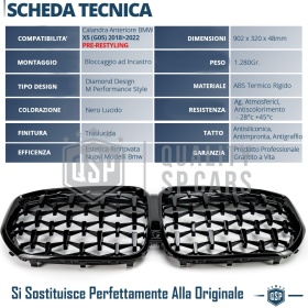 REJILLA Delanteras para BMW X5 G05 (18-22), Estilo Diamante 3D | Negro Brillante Tuning M