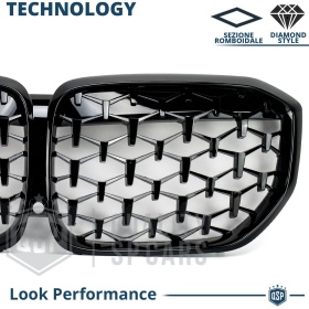 REJILLA Delanteras para BMW X5 G05 (18-22), Estilo Diamante 3D | Negro Brillante Tuning M