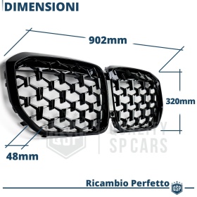 REJILLA Delanteras para BMW X5 G05 (18-22), Estilo Diamante 3D | Negro Brillante Tuning M