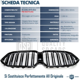 REJILLA Delanteras para BMW X6 G06 (19-22), Doble Pasillo | Negro Brillante Tuning M