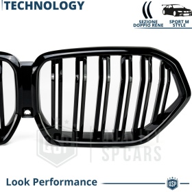 REJILLA Delanteras para BMW X6 G06 (19-22), Doble Pasillo | Negro Brillante Tuning M