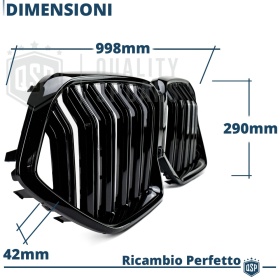 REJILLA Delanteras para BMW X6 G06 (19-22), Doble Pasillo | Negro Brillante Tuning M
