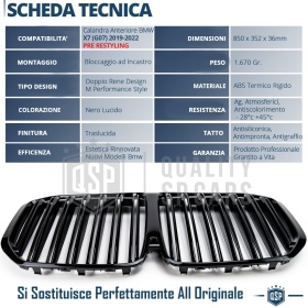 REJILLA Delanteras para BMW X7 G07 (18-22), Doble Pasillo | Negro Brillante Tuning M