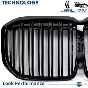 REJILLA Delanteras para BMW X7 G07 (18-22), Doble Pasillo | Negro Brillante Tuning M