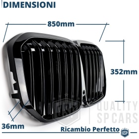 REJILLA Delanteras para BMW X7 G07 (18-22), Doble Pasillo | Negro Brillante Tuning M