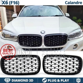 REJILLAS Delanteras para BMW X6 (F16), Estilo Diamante 3D | Negro Brillante Tuning M