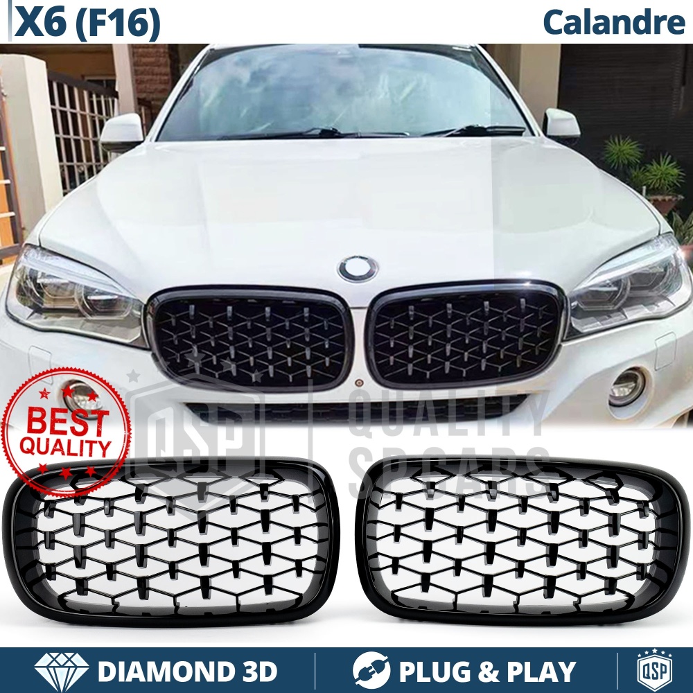REJILLAS Delanteras para BMW X6 (F16), Estilo Diamante 3D | Negro Brillante Tuning M