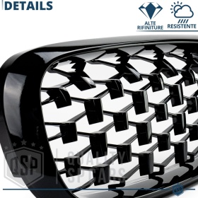 REJILLAS Delanteras para BMW X6 (F16), Estilo Diamante 3D | Negro Brillante Tuning M