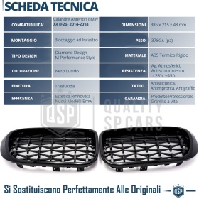 Front GRILLE for BMW X4 F26 (14-18), Diamond 3d Design | Glossy Black Grill Tuning M