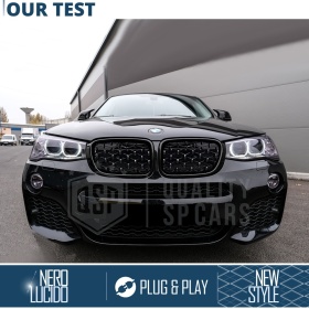 Front GRILLE for BMW X4 F26 (14-18), Diamond 3d Design | Glossy Black Grill Tuning M