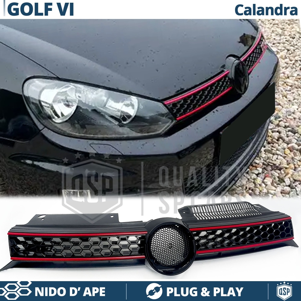 REJILLA Delantera para Vw GOLF 6 GTI Style Parrilla Tuning Negro Brillante Raya Roja REJILLA Delantera para Vw GOLF 6 GTI Style Parrilla Tuning Negro Brillante Raya Roja