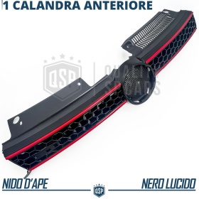 REJILLA Delantera para Vw GOLF 6 GTI Style Parrilla Tuning Negro Brillante Raya Roja
