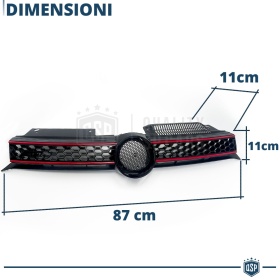 REJILLA Delantera para Vw GOLF 6 GTI Style Parrilla Tuning Negro Brillante Raya Roja