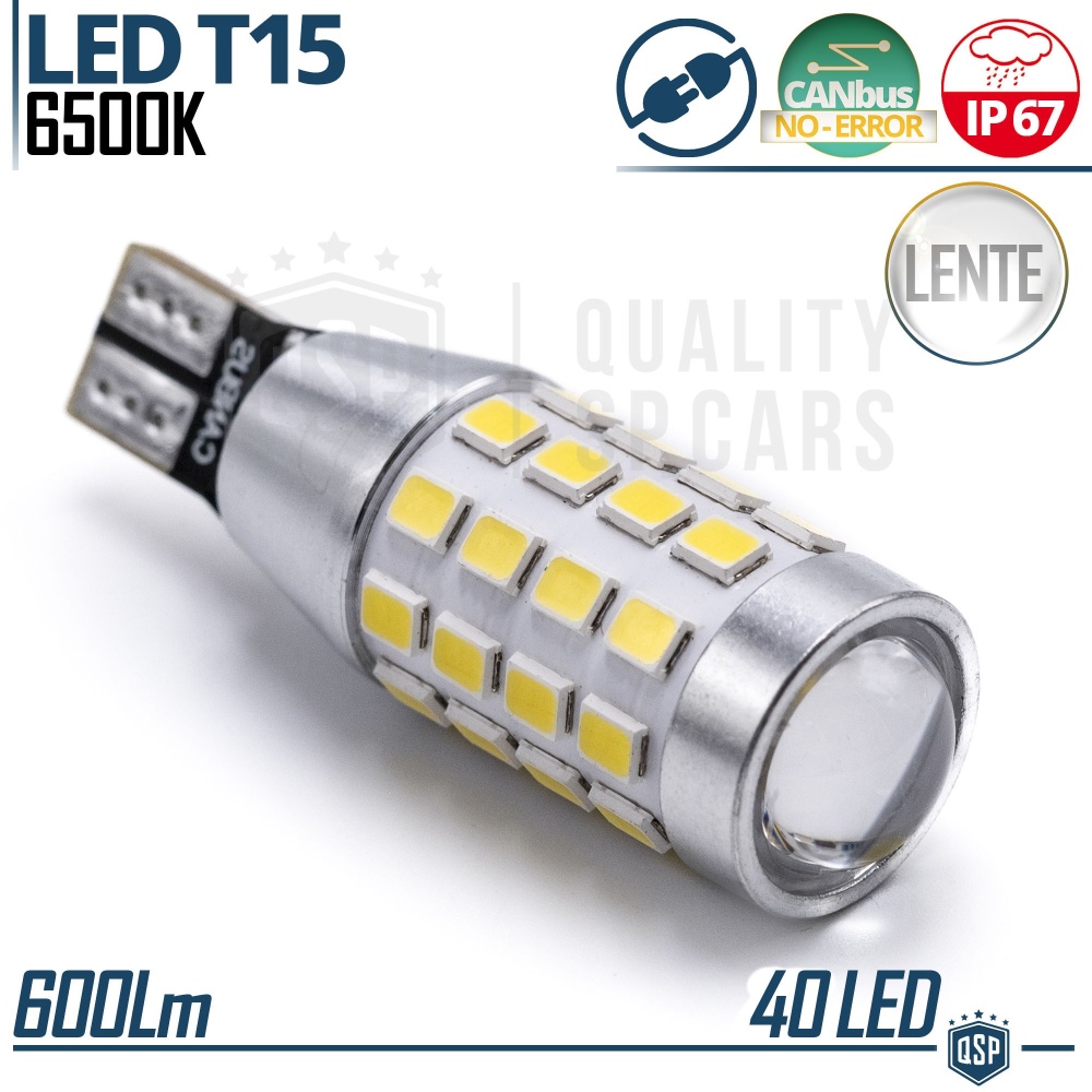 1pc T15 - W16W LED Bulb CANbus Error FREE, Powerful White Light with LENS | 40 LED 600LM