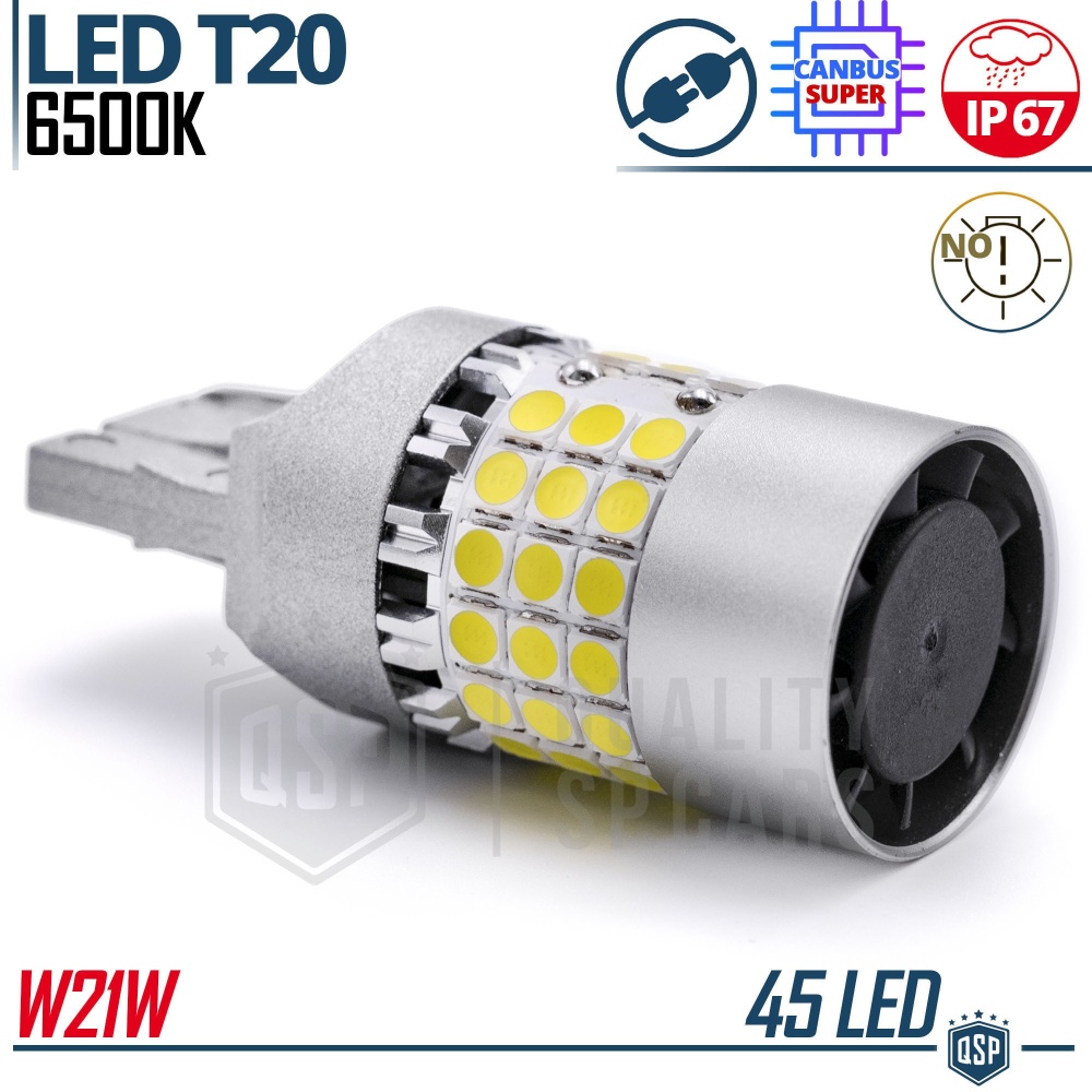 1 Bombilla LED T20 W21W, SIN ERRORES Super CANbus | Luz Blanca Potente 3.600LM | Plug & Play