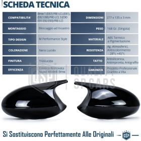 Tapas de Espejo Retrovisor para Bmw Serie 1, Serie 3 | Cubiertas Rígidas Negro Brillante | Garantía por Vida