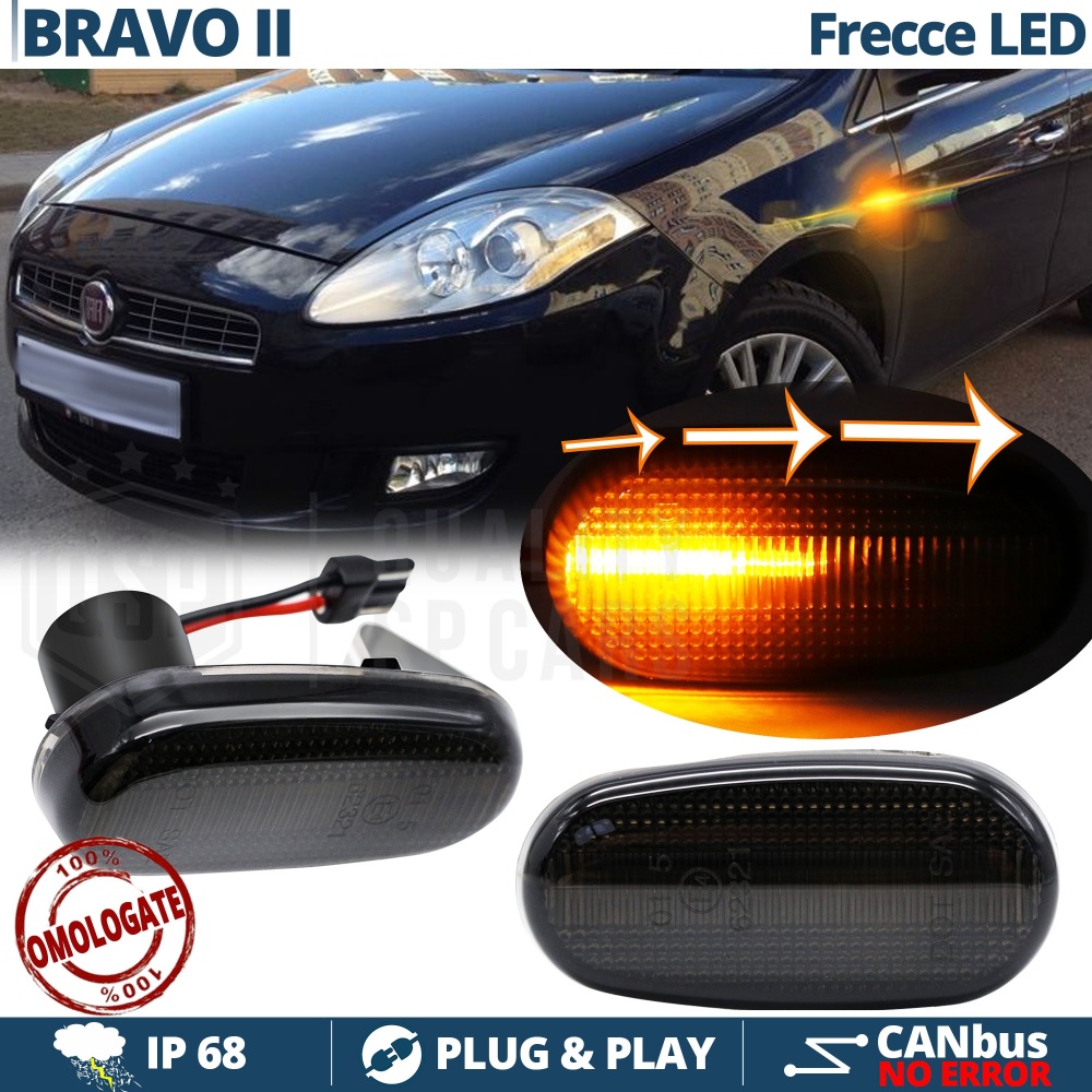 X2 Intermitentes LED para Fiat Bravo 2 Secuenciales Homologados, Lente Negra, CANBUS No Error X2 Intermitentes LED para Fiat Bravo 2 Secuenciales Homologados, Lente Negra, CANBUS No Error