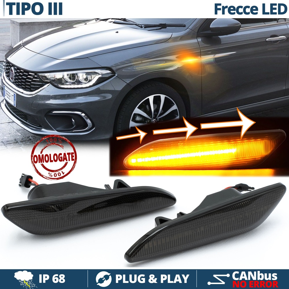 X2 Intermitentes LED para Fiat Tipo 3 Secuenciales Homologados, Lente Negra, CANBUS No Error X2 Intermitentes LED para Fiat Tipo 3 Secuenciales Homologados, Lente Negra, CANBUS No Error