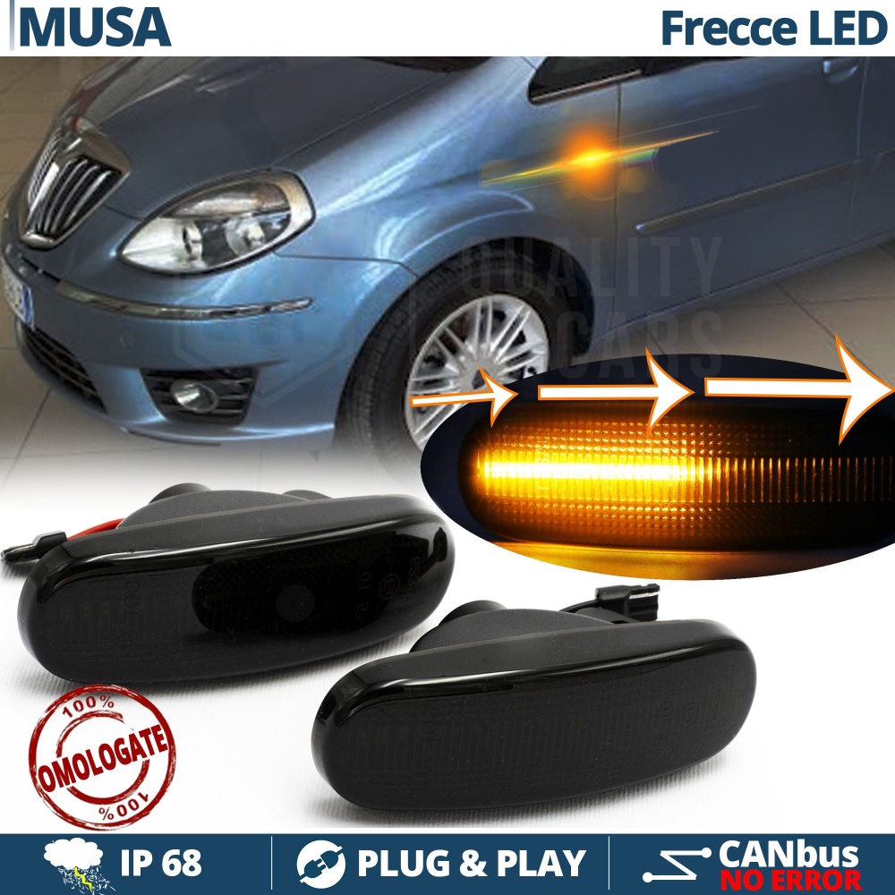 X2 Intermitentes LED para Lancia Musa Secuenciales Homologados, Lente Negra, CANBUS No Error X2 Intermitentes LED para Lancia Musa Secuenciales Homologados, Lente Negra, CANBUS No Error