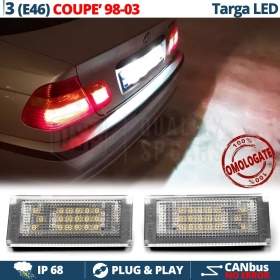X2 Placche Luci Targa Full Led Per BMW Serie 3 E46 Coupé 2 Porte 98-03 | Canbus 18 Led 6.500k Bianco Ghiaccio, Plug & Play