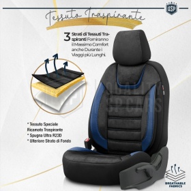FUNDAS DE ASIENTO para Ssangyong Actyon Cuero Pu y Efecto Ante, COMPLETO Delantero + Trasero | Certificados TÜV