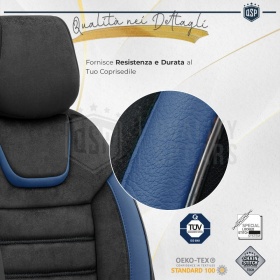 FUNDAS DE ASIENTO para Ssangyong Rexton Cuero Pu y Efecto Ante, COMPLETO Delantero + Trasero | Certificados TÜV