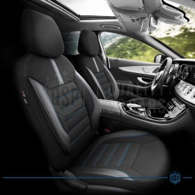 FUNDAS DE ASIENTO para Isuzu D-Max en CUERO PU, Tejido, Costuras AZUL | COMPLETO Delantero + Trasero | Certificados TÜV