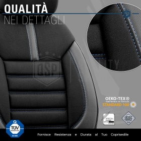 FUNDAS DE ASIENTO para Isuzu D-Max en CUERO PU, Tejido, Costuras AZUL | COMPLETO Delantero + Trasero | Certificados TÜV