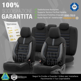 FUNDAS DE ASIENTO para Ssangyong Rexton en CUERO PU, Tejido, Costuras AZUL | COMPLETO Delantero + Trasero | Certificados TÜV