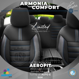 FUNDAS DE ASIENTO para Ssangyong Rexton en CUERO PU, Tejido, Costuras AZUL | COMPLETO Delantero + Trasero | Certificados TÜV