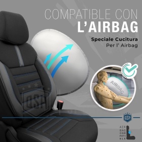 FUNDAS DE ASIENTO para Ssangyong Rexton en CUERO PU, Tejido, Costuras AZUL | COMPLETO Delantero + Trasero | Certificados TÜV