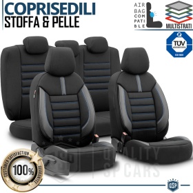 FUNDAS DE ASIENTO para Ssangyong Rexton en CUERO PU, Tejido, Costuras AZUL | COMPLETO Delantero + Trasero | Certificados TÜV