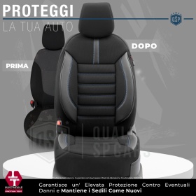 FUNDAS DE ASIENTO para Ssangyong Musso en CUERO PU, Tejido, Costuras AZUL | COMPLETO Delantero + Trasero | Certificados TÜV