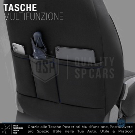 FUNDAS DE ASIENTO para Ssangyong Musso en CUERO PU, Tejido, Costuras AZUL | COMPLETO Delantero + Trasero | Certificados TÜV