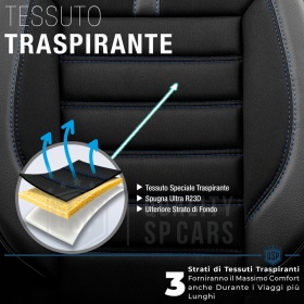 FUNDAS DE ASIENTO para Ssangyong Musso en CUERO PU, Tejido, Costuras AZUL | COMPLETO Delantero + Trasero | Certificados TÜV