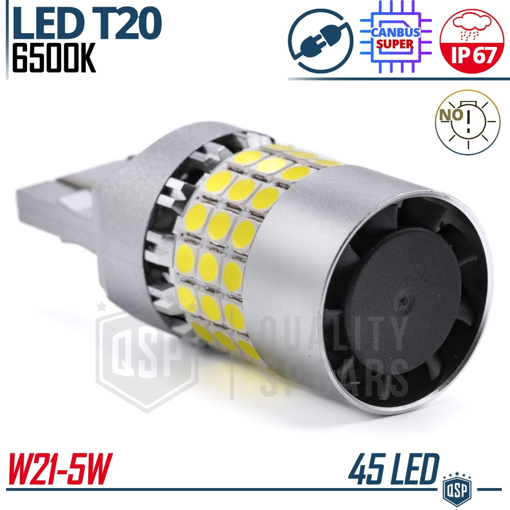 1 Bombilla LED T20 W21/5W, SIN ERRORES Super CANbus | Luz Blanca Potente 3600LM | Plug & Play