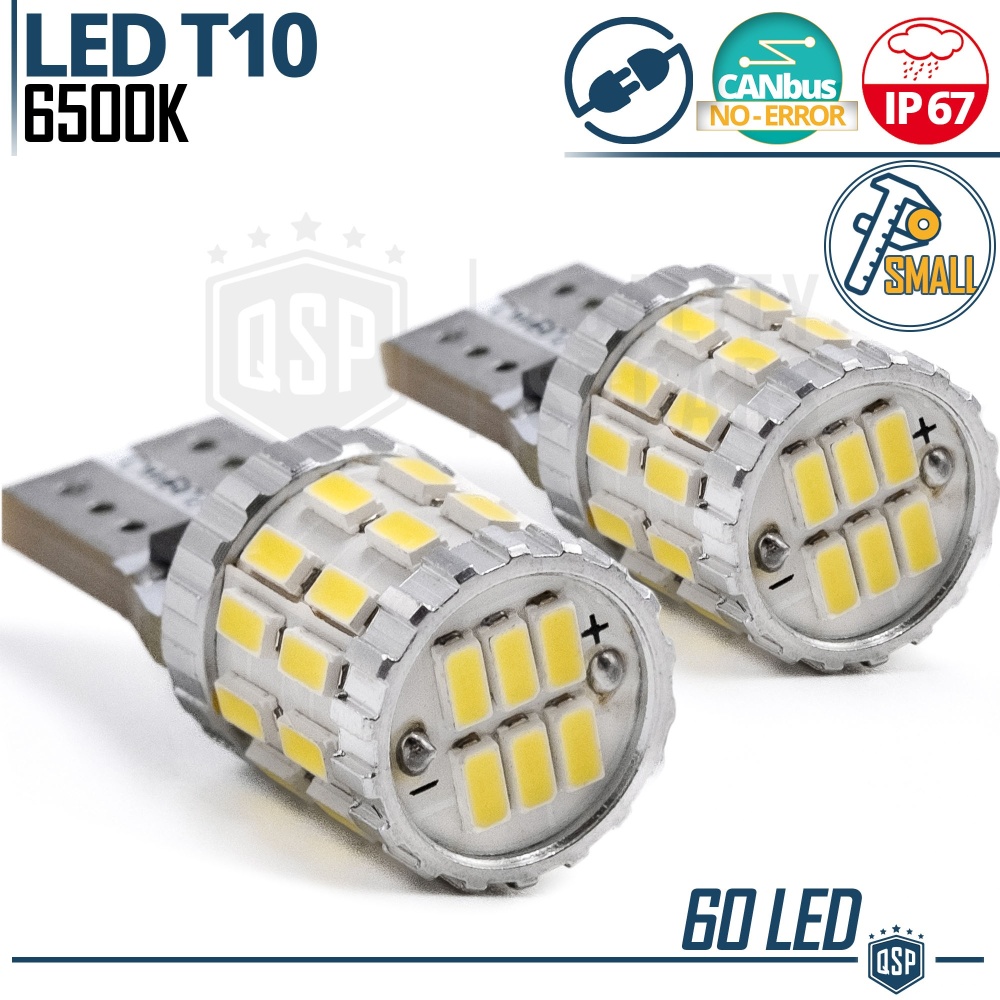 2 Bombillas LED T10 W5W CANbus, Potente Luz Blanca 360° | 600LM, EXTRA DELGADO