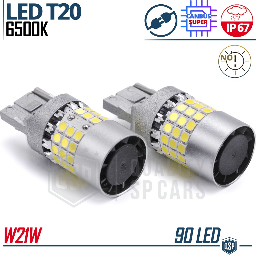 2 Bombillas LED T20 W21W, SIN ERRORES Super CANbus | Luz Blanca Potente | 7200LM Plug & Play