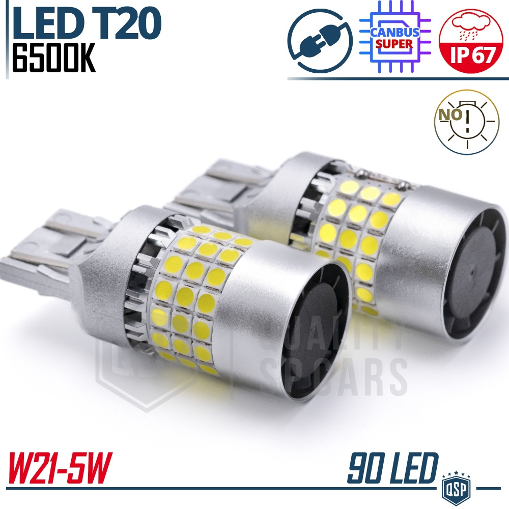 2 Bombillas LED T20 W21/5W, SIN ERRORES Super CANbus | Luz Blanca Potente 7.200LM Plug & Play