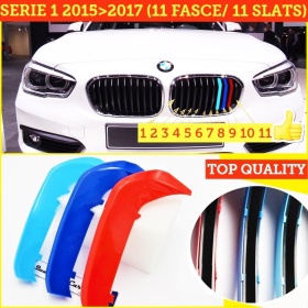 X3 Bandes en ABS COUVRE CALANDRE couleurs M SPORT pour BMW SERIE 1 (F20 F21) Phase II 15-17 avec Calandre à 11 Bandes