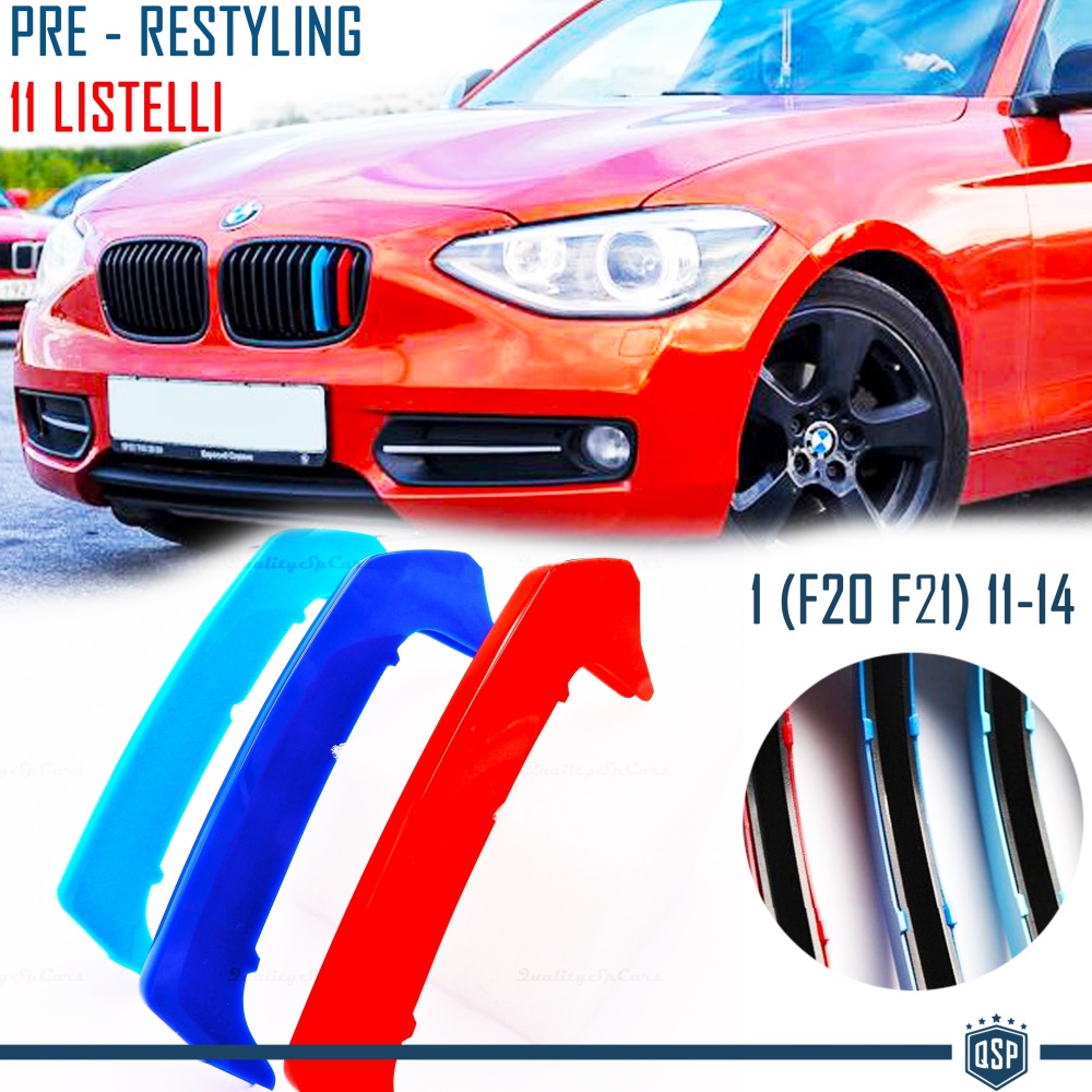 3x Grille COVER STRIPES in Colors M Sport for BMW 1 Series (F20 F21) 11-14 with 11 vertical grills