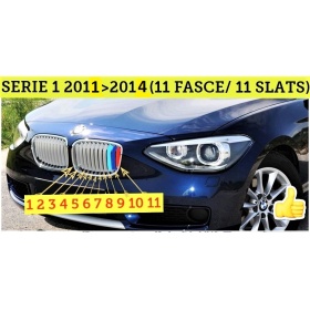 3x Grille COVER STRIPES in Colors M Sport for BMW 1 Series (F20 F21) 11-14 with 11 vertical grills