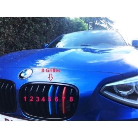 3x Grille COVER STRIPES in Colors M Sport for BMW 1 (F20 F21) 11-14 WITH 8 vertical grills